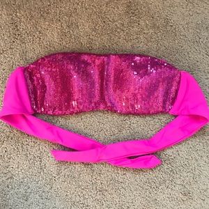 Victoria’s Secret pink sequin strapless bikini top